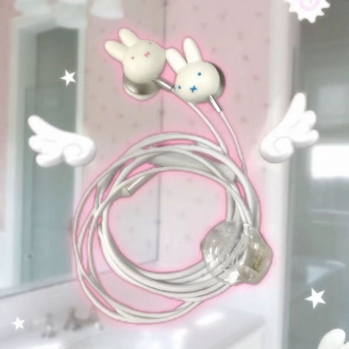 Usb C Earphone - Écouteurs intra-auriculaires filaires Vintage Mignon Lapin